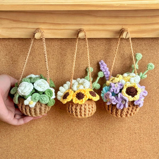 Hanging Plant Crochet Pattern (PDF) – Car Mirror Plant, Mini Crochet Hanging Basket, Easy Decorative Plant Pattern