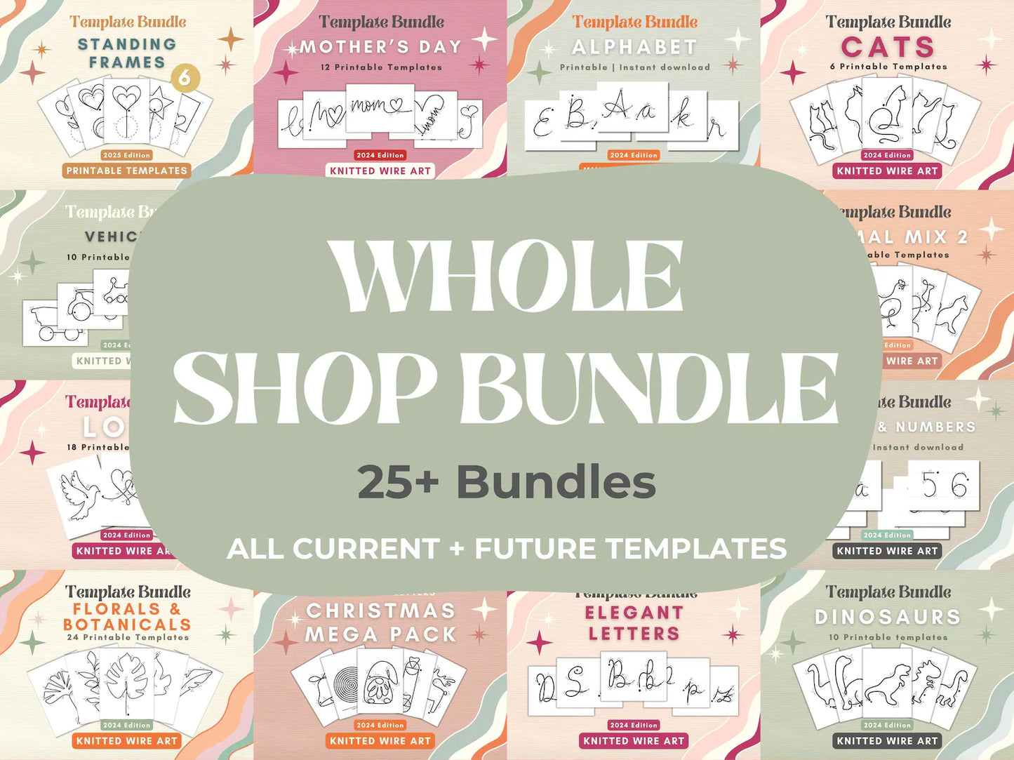 Wire Art Template Bundle | Knitted Wire + Wire Wrap + Tricotin I-Cord Patterns | Flower & Wire Name Templates