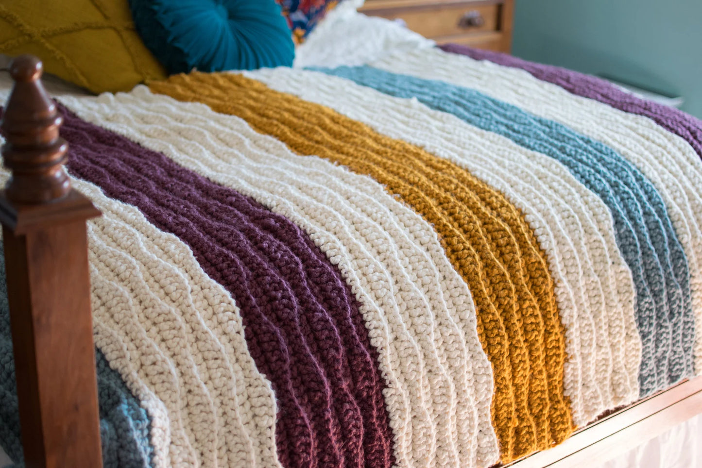 CROCHET PATTERN & Photo tutorial / Modern Crochet Blanket / The Chunky Waves Throw / Easy Crochet Afghan/ PDF Download