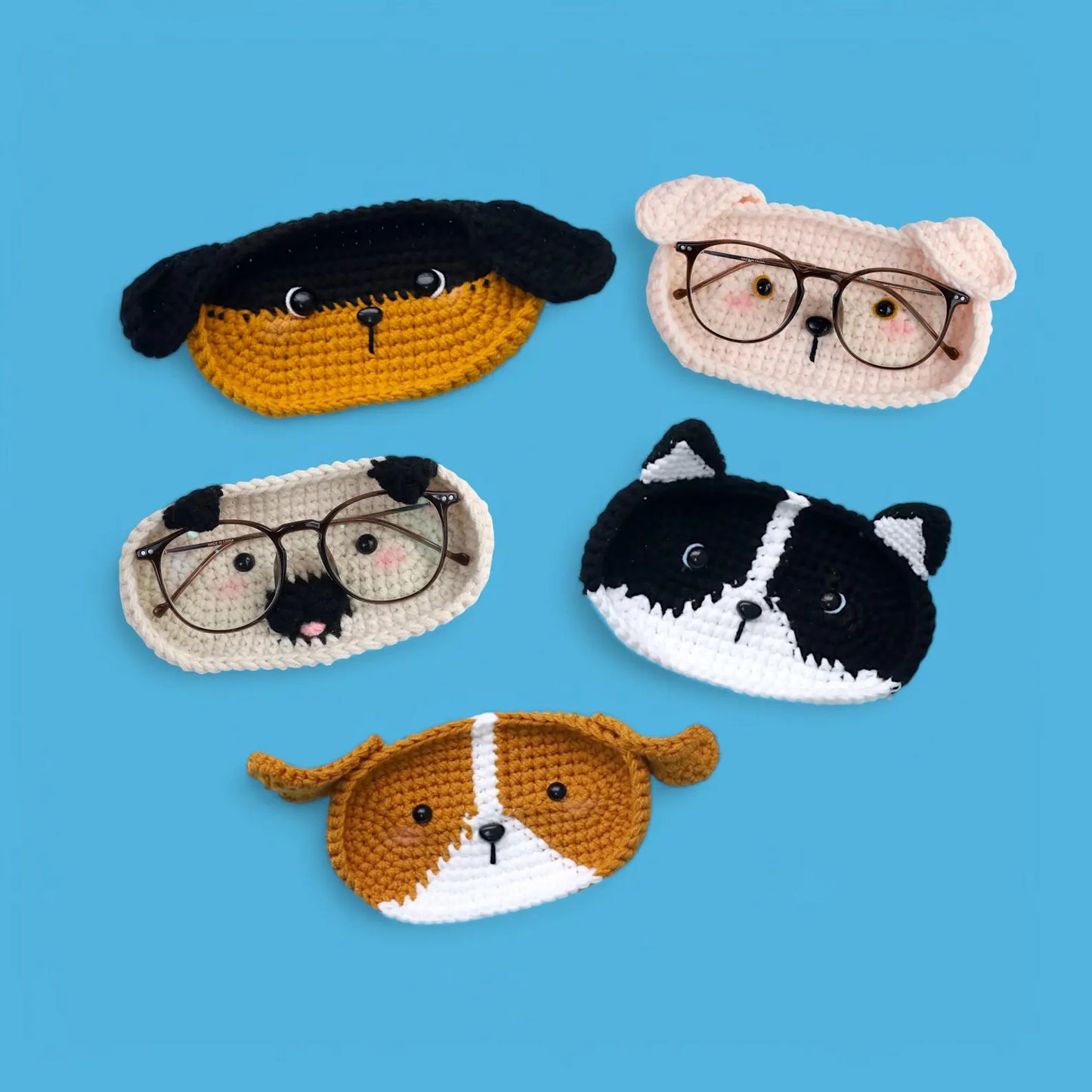 15-in-1 Farm Animal Eyeglass Holder Crochet Pattern – Highland Cow, Bunny, Pig, Puppy, Bear & More – Easy Amigurumi Tray & Case Designs